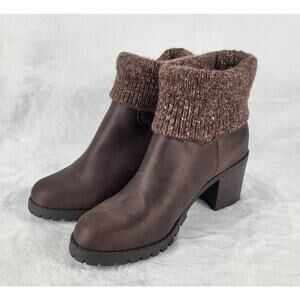 Seychelles Brown Knit Fold Over Sock Ankle Block Heel Boots | 8.5